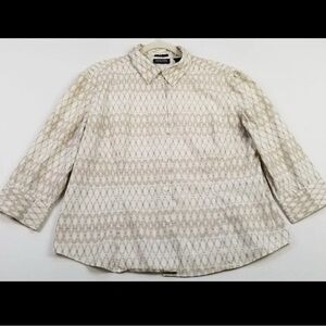 New York & Company Button Up Shirt Women’s L Multicolor Geometric ¾ Sleeves Top